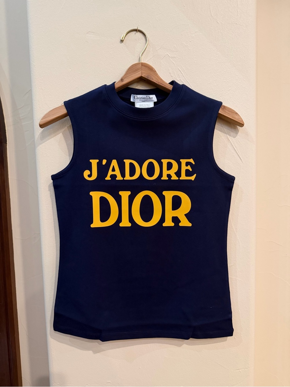 J'ADORE Dior Logo Tank Top muscle t shirt Size EU 38-40 US size 10 navy/yellow